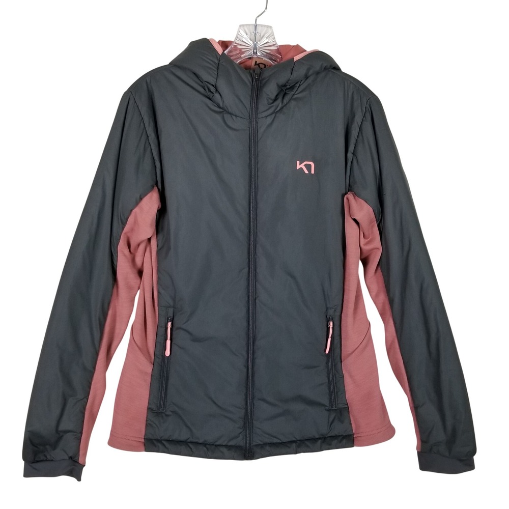 Kari Traa Insulated Hybrid Jacket Women Large Gray Pink Hooded Full Zip Active